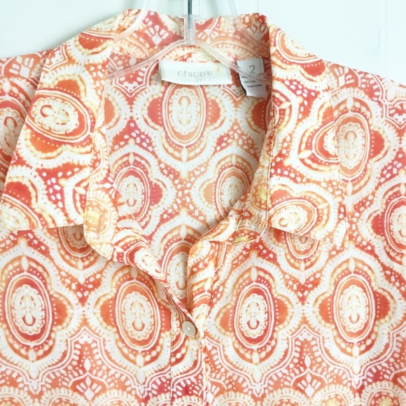 Chico’s Button Up Blouse Top Size 2/L Coral - Picture 3 of 5